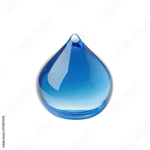 Blue drop, A striking blue drop of liquid, suspended in the air, with a glossy finish that catches the light beautifully, isolated on transparent background