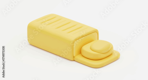 Block of Yellow Butter with a Sliced Portion Dairy Product.