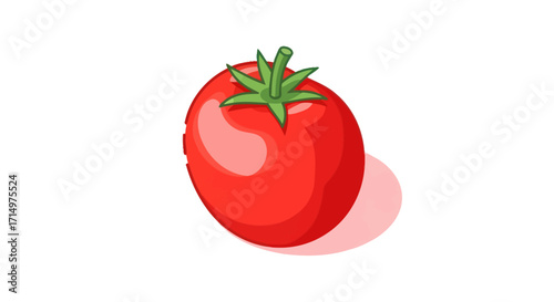 Vibrant Red Cartoon Tomato with Stem.
