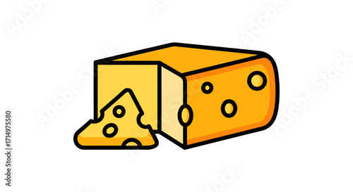 A simple cartoon illustration of a yellow block of Swiss cheese with a cut wedge and holes.