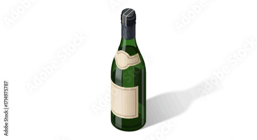 Elegant Green Champagne Bottle with Blank Label.