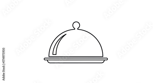 Simple Line Art Icon of a Food Serving Cloche on a Plate.