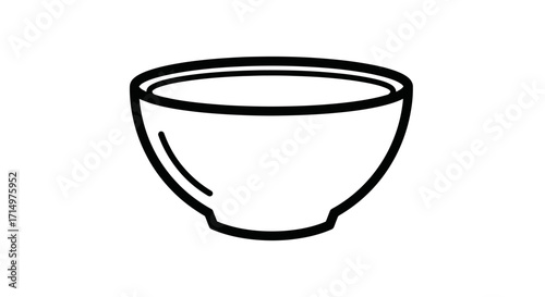 Simple Black and White Outline Drawing of an Empty Bowl.