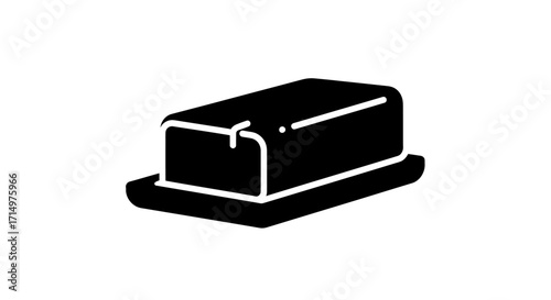 Black Glyph Icon of a Stick of Butter on a Dish.