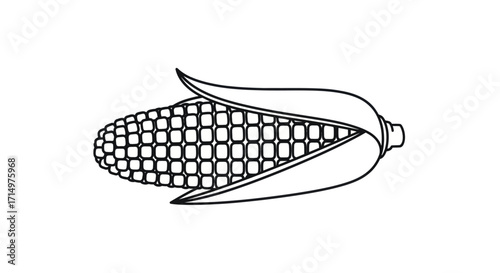 A simple black and white line art illustration of a partially husked ear of corn on the cob.
