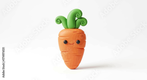Adorable Kawaii Carrot Character Made of Clay.