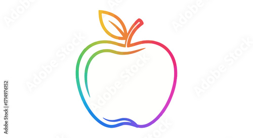 Vibrant Rainbow Outline of a Fresh Apple with Leaf and Stem.