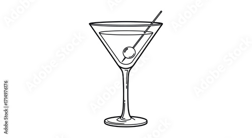 Classic Martini Cocktail with Olive Garnish in a Stemmed Glass.