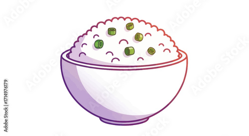 Cartoon Bowl of White Rice with Green Peas.