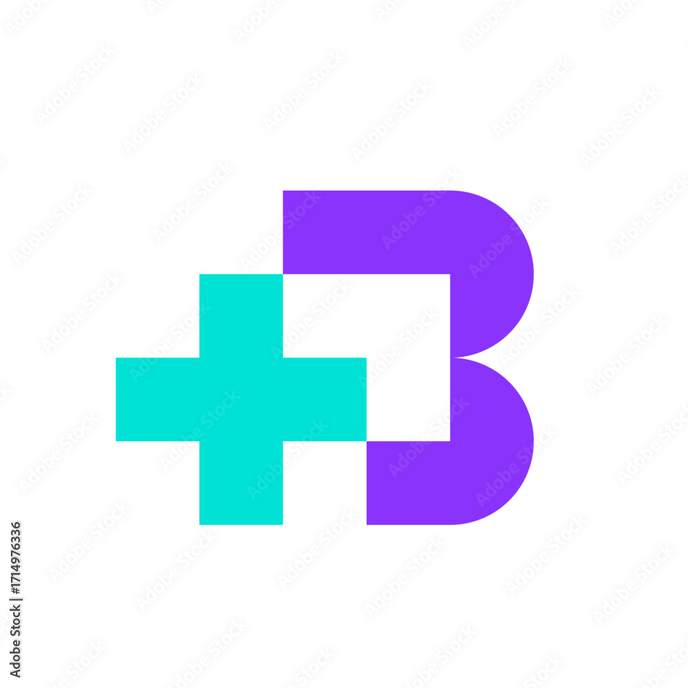 Obraz premium Modern minimal letter B plus medical logo