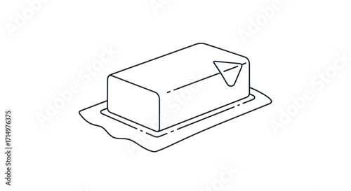 Simple line art illustration of a rectangular butter stick partially unwrapped.