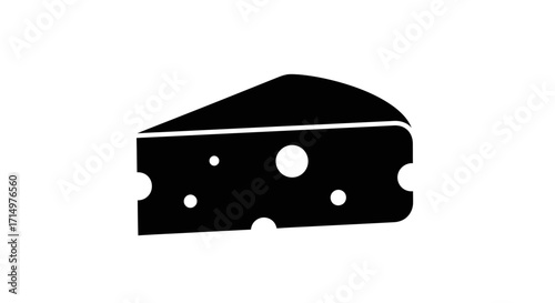 Black Silhouette Cheese Wedge Icon with Characteristic Holes.