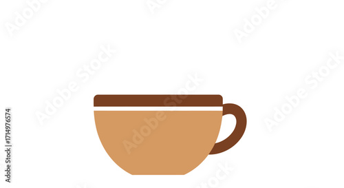 Tan Coffee Cup with Dark Brown Rim and Handle.