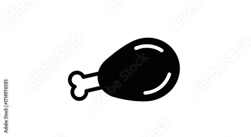 Simple Black and White Chicken Leg Icon.
