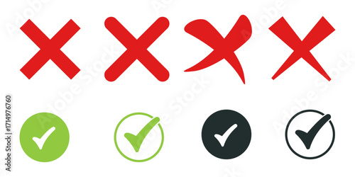 Check mark icon and cross sign. Check marks icon vector.