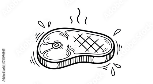 Grilled Steak Illustration with Steam and Grill Marks Freshly Cooked.