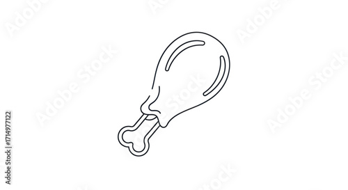 Simple Black Line Art Chicken Drumstick Outline.