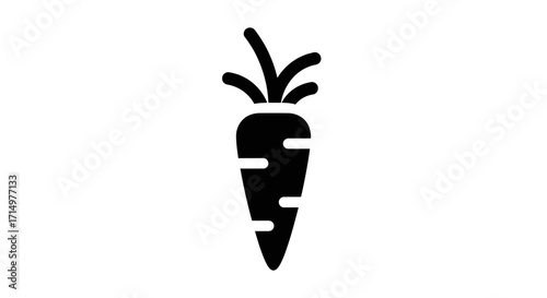 Black Carrot Icon with Green Stalks and Horizontal Lines.