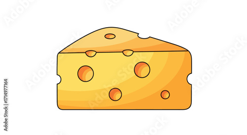 Bright Yellow Cartoon Swiss Cheese Wedge with Characteristic Holes.