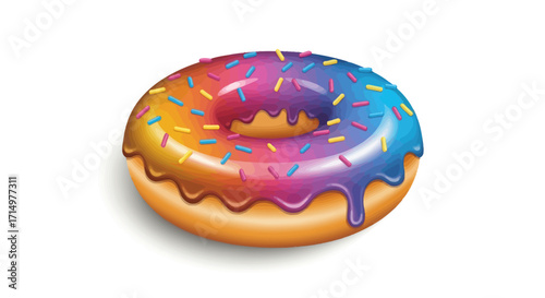 Delicious Rainbow Glazed Donut with Sprinkles.