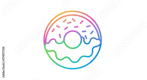 Colorful Outline Donut Icon with Rainbow Gradient and Sprinkles.