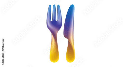 A colorful gradient fork and knife set symbolizing dining and cuisine.