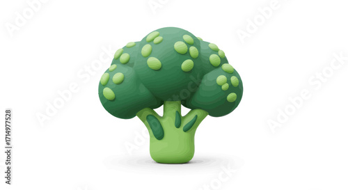 A single vibrant green broccoli head with a stylized smooth and rounded 3D appearance.