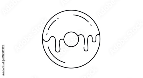 Simple Line Art Illustration of a Donut with Dripping Glaze.