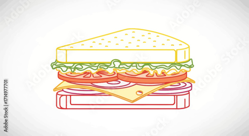 Colorful Line Art Illustration of a Delicious Sandwich.