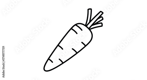 Simple Black Line Drawing of a Carrot.