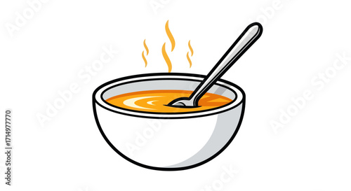 Steaming Bowl of Soup with Spoon Warm and Inviting.