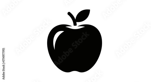 Simple Black and White Apple Icon Illustration.