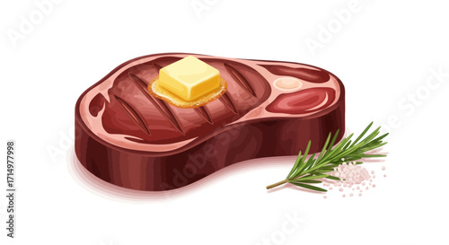 Grilled Steak with Butter Rosemary and Salt.