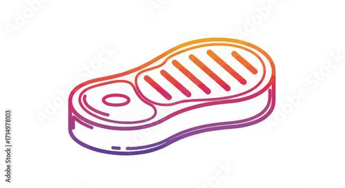 Colorful Outline Illustration of a Grilled Steak Slice.
