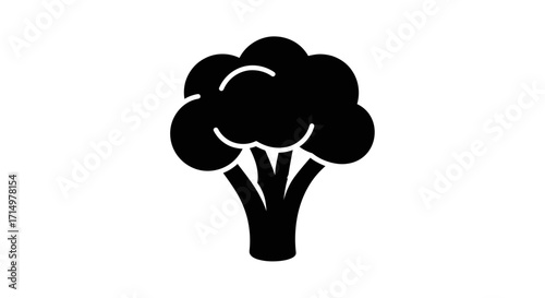 Simple Black Silhouette of a Broccoli Floret.