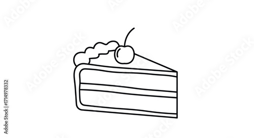 Simple Line Drawing of a Cherry Cake Slice.