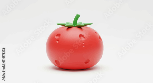 Textured Red Round Toy Tomato with Green Stem.
