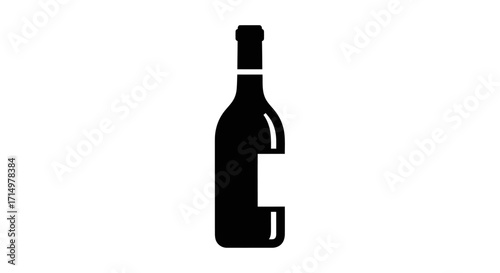 Simple Black Silhouette of a Wine Bottle with Label.