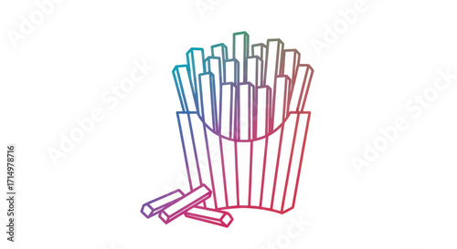 Colorful Line Art Illustration of French Fries in a Carton.