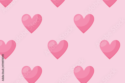 Seamless vector pattern with pink hearts on pastel background for Valentine, love, and romantic design.