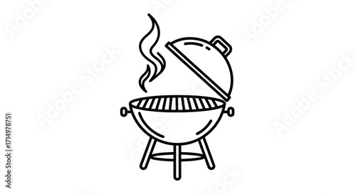 Simple Line Art Icon of a Hot Barbecue Grill with Smoke.