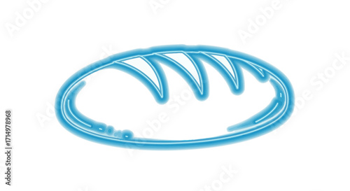 Glowing blue neon outline of a loaf of bread.
