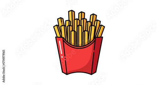 Cartoon Illustration of Golden French Fries in Red Carton.