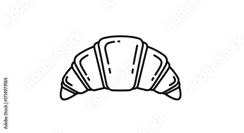 Simple Black and White Outline of a Croissant Pastry.