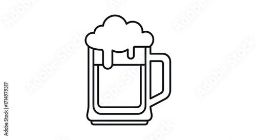 Line Art Illustration of a Beer Mug with Foam.