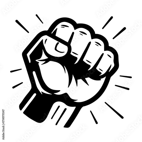 Vector illustration of raised clenched fist symbolizing power, protest, strength, and revolution.