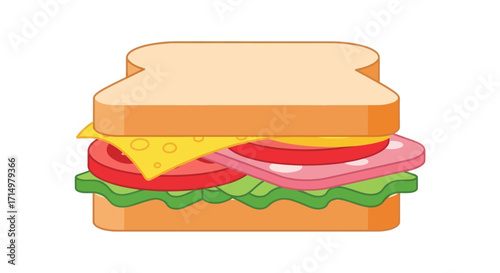 Cartoon Sandwich with Ham Cheese Tomato and Lettuce.