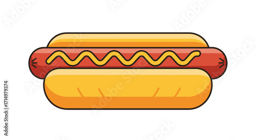 Delicious Cartoon Hot Dog with Mustard on a Bun.