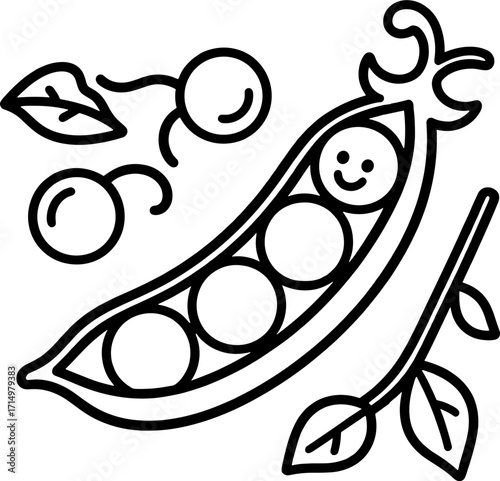 Happy pea pod illustration on white background