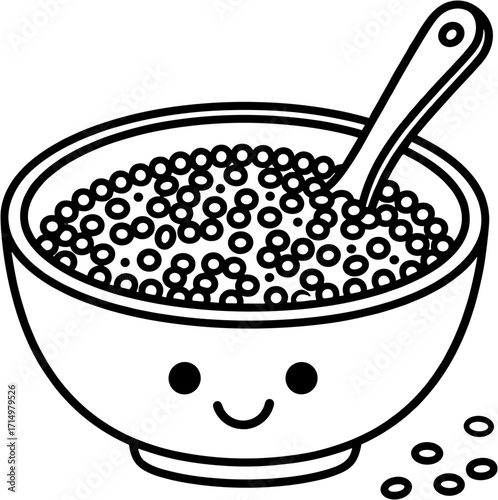 Smiling cereal bowl illustration on white background